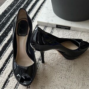 Dior Glossy Black Peep-Toe Heels